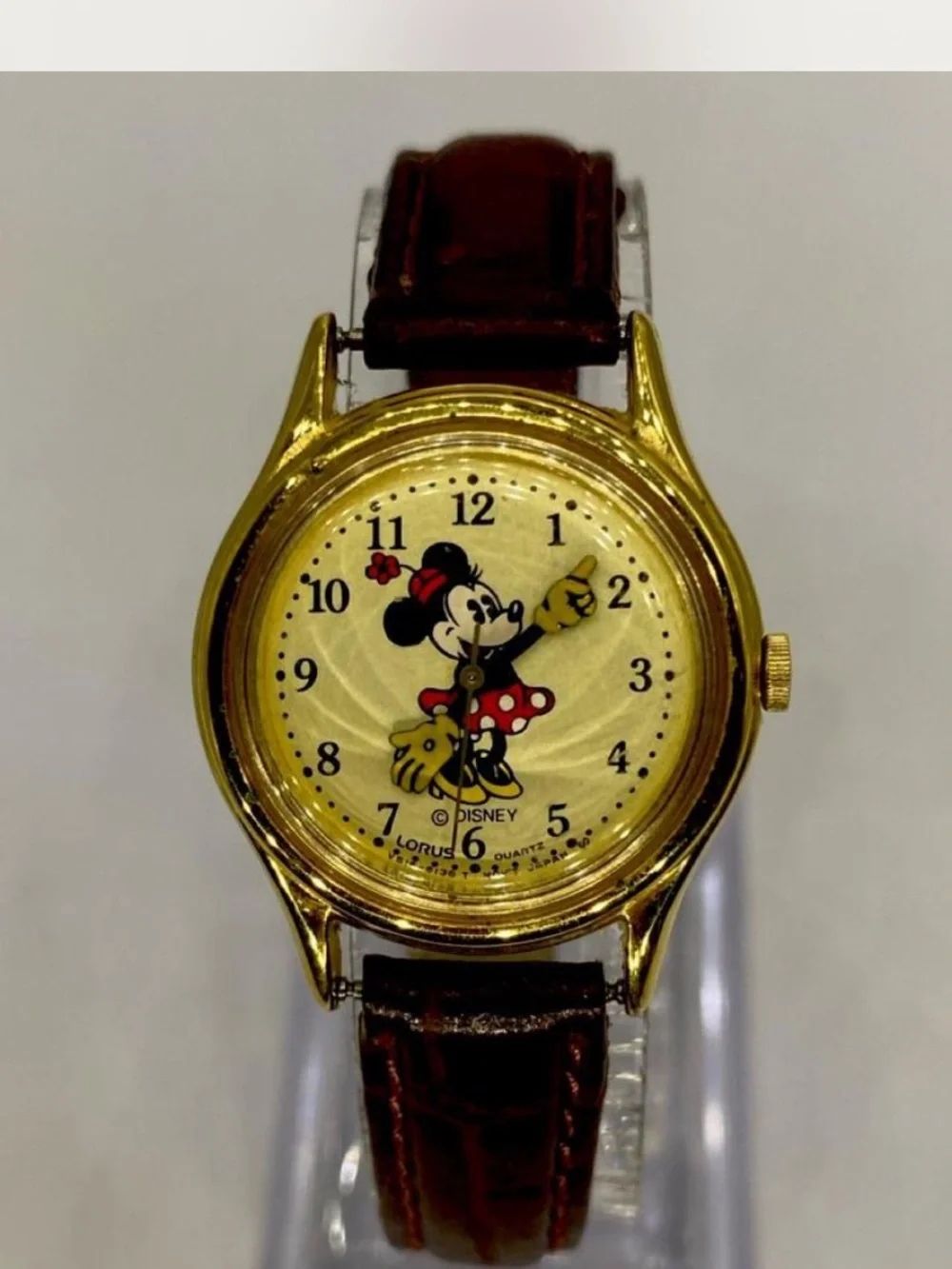 *** Disney ^^^ Minnie Mouse Gold-Tone Watch / Tan Leather Strap * Collectors ^^